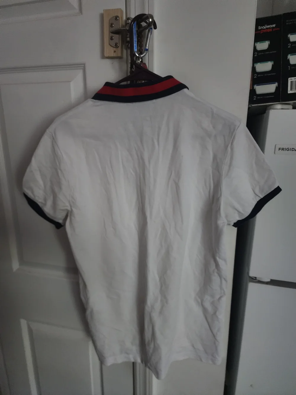 Gucci White Polo with Navy Collar and Red Stripes